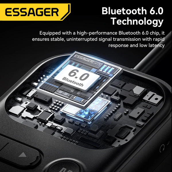 ឧបករណ៍ទទួល/បញ្ជូនសំឡេង Essager Bluetooth 6.0 ជាមួយមីក្រូហ្វូន 3.5mm Jack អេក្រង់ LCD សម្រាប់រថយន្ត/ស្តេរ៉េអូផ្ទះ/ទូរស័ព្ទ/កាសស្តាប់ត្រចៀក/ឧបករណ៍បំពងសម្លេង/ទូរទស្សន៍