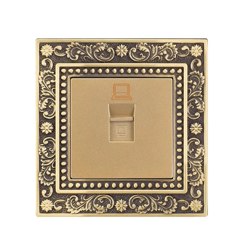 Luxury European retro Metal Button Switch panel,EU France Standard copper Wall socket,Universal light home switch power outlet