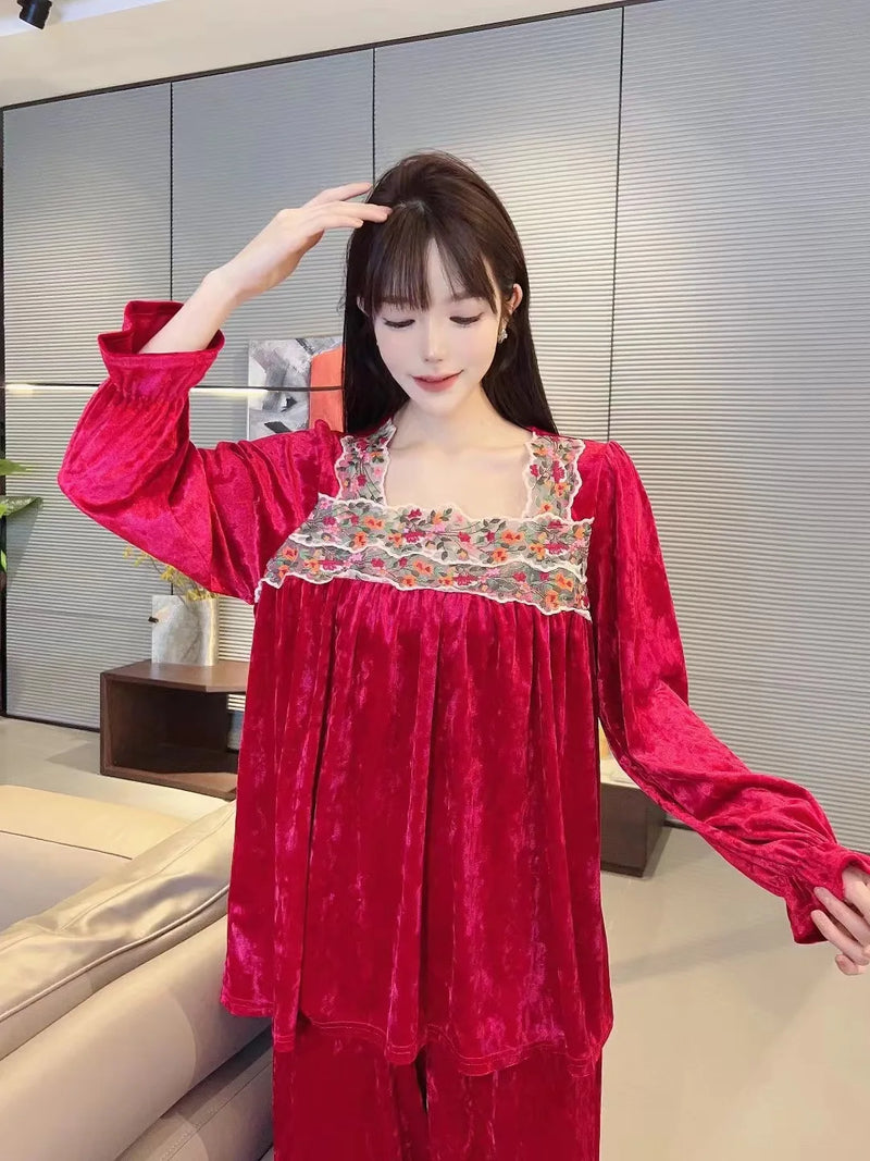 Winter Woman Pajamas New Warm Gold Velvet Sleepwear Set Spring Autumn Home Clothes Casual Nightwear Pijamas Women Pyjama Suit