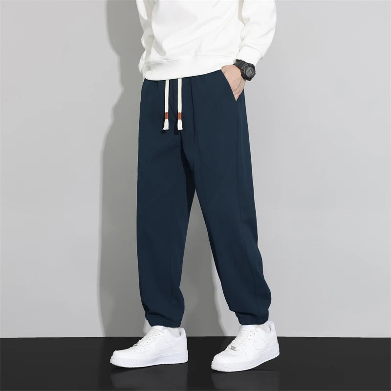 2026 New Men's Blue Drawstring Casual Pants,Fashion Patchwork Trousers,Black,Dark Gray Pant, Asian Size M-5XL, 6XL, 7XL, 8XL