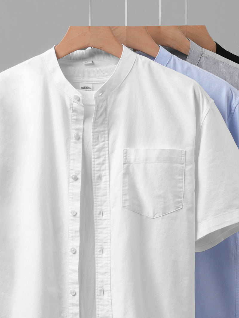 DUKEEN Short-Sleeve Oxford Shirts for Men 2024 Summer Casual Stand-Collar White Tops 100% Cotton Basic Men's Clothing