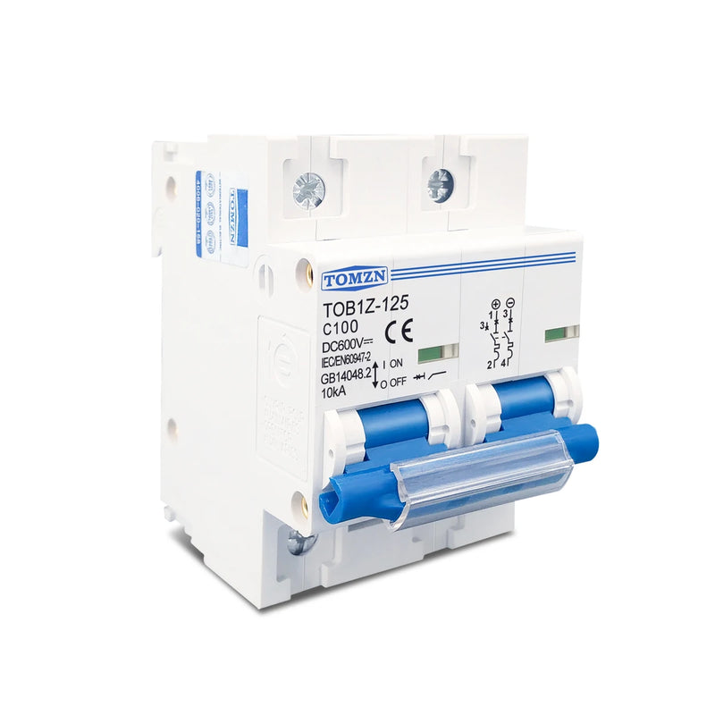 TOMZN 2P 125A 100A 80A DC MCB 600V Circuit Breaker FOR PV System Battery Main Switch