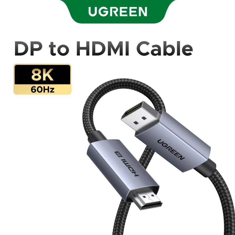 UGREEN 8K@60Hz 4K@240Hz Active DisplayPort to HDMI Cable Unidirectional DP 1.4 to HDMI 2.1 Cord Adapter Support 32.4Gbps, HDR