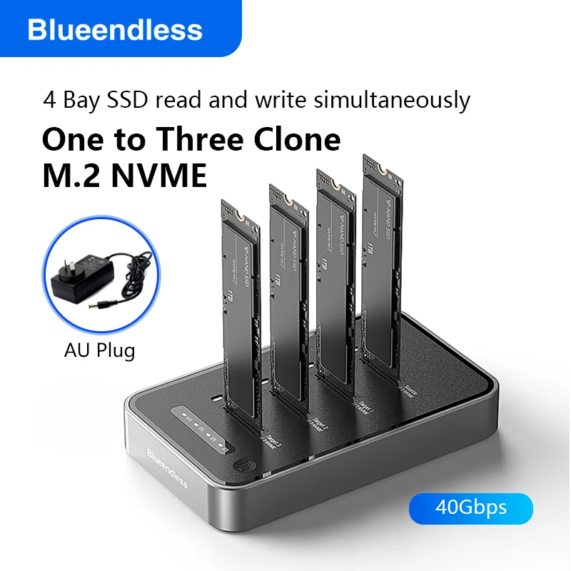 ស្ថានីយ៍ចត SSD M.2 NVME 4 Bay របស់ Blueendless ជាមួយនឹង Offline Clone USB4 40Gbps M2 Nvme PCIE SSD Enclosure External Harddisk Case