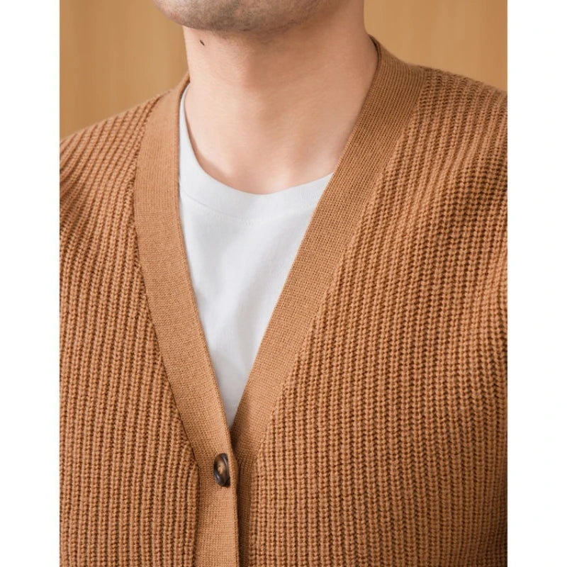 100% Wool Chunky Knit Cardigan, Oversized V-Neck Open Front, Anti-Pilling Relaxed Fit, Autumn Winter Casual Coat
