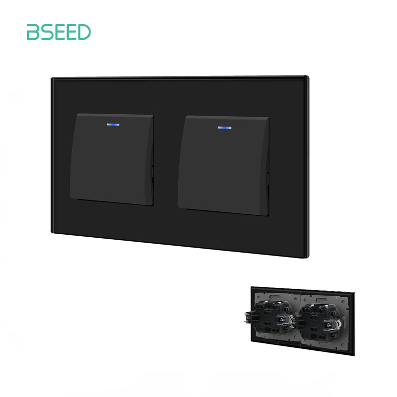 BSEED EU Standard Wall Light Switch 1/2Gang 1Way Toggle Switch Glass Panel Black Color Wall Switch On Off 10A 250V