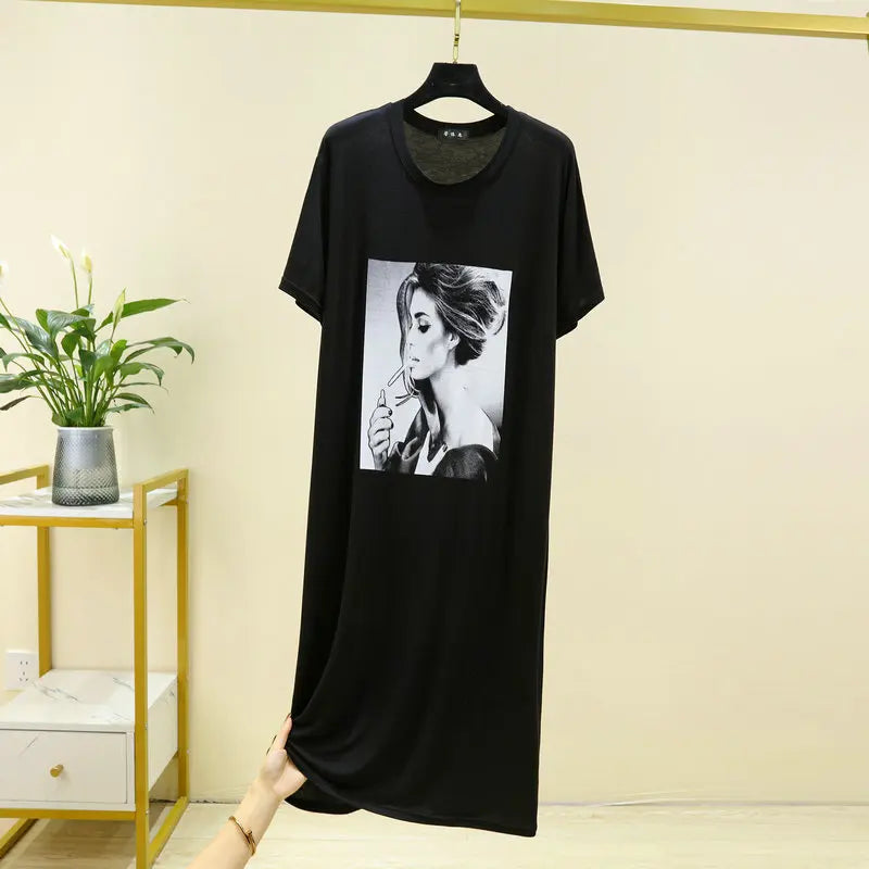 Fashion Printed Women's Dress Modal Short Sleeve Nightdress Summer Oversized Loose Nightgowns For Women Sleepshirt
