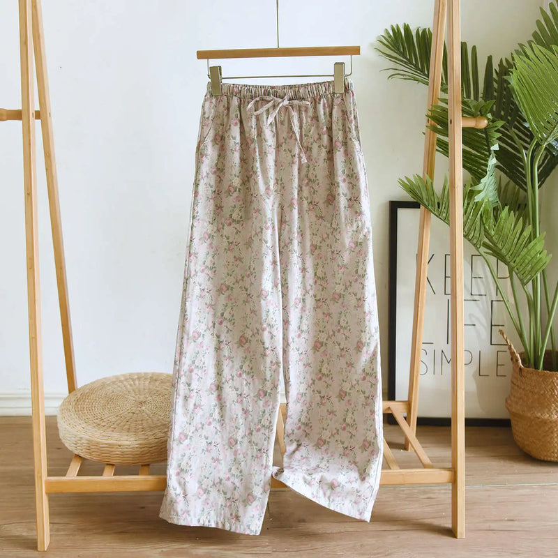 Women's Pajamas Pants Autumn Sleepwear Gauze Cotton Home Pants Comfortable Home Trousers Thin Sleep Bottoms Casual Homewear
