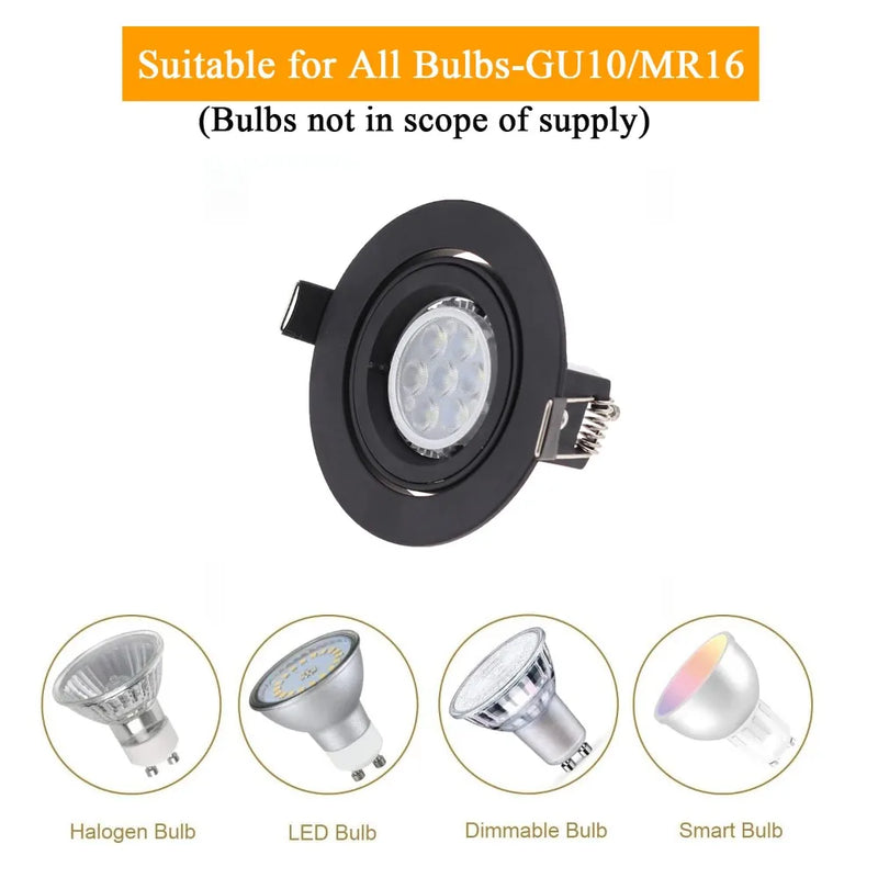 ស៊ុមភ្លើង LED រាងមូល JOYINLED GU10 MR16 សម្រាប់ពិដាន តុបតែងភ្លើងពិដាន ពណ៌ខ្មៅ ស សម្រាប់អំពូល LED Halogen
