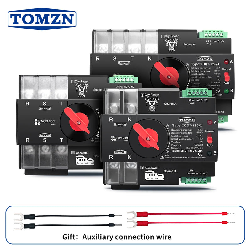 TOMZN Din Rail 3 phase 2P3P4P 63A 100A 125A 230V Dual Power Automatic Transfer Electrical Selector Switch Uninterrupted ATS NEW