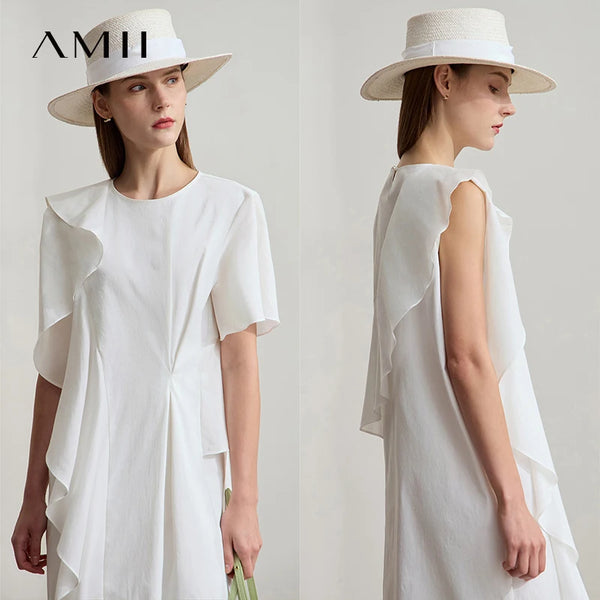 AMII រ៉ូបរលុងឆើតឆាយសម្រាប់នារីការិយាល័យរដូវក្តៅឆ្នាំ ២០២៥ រ៉ូបរលកផ្កាឈូកសាមញ្ញដៃអាវមិនទៀងទាត់ឆើតឆាយសម្រាប់ពិធីជប់លៀងមីឌី ១២៥៥២០៦៩