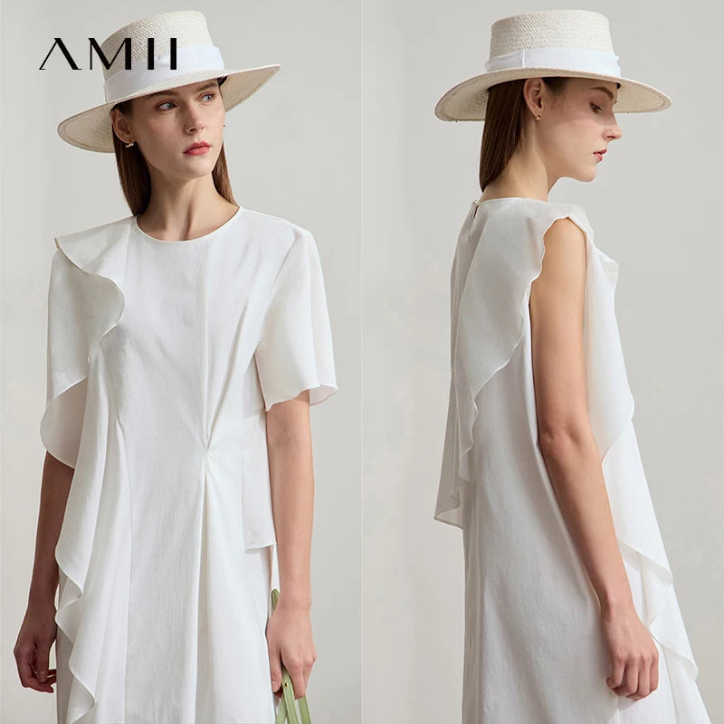 AMII រ៉ូបរលុងឆើតឆាយសម្រាប់នារីការិយាល័យរដូវក្តៅឆ្នាំ ២០២៥ រ៉ូបរលកផ្កាឈូកសាមញ្ញដៃអាវមិនទៀងទាត់ឆើតឆាយសម្រាប់ពិធីជប់លៀងមីឌី ១២៥៥២០៦៩