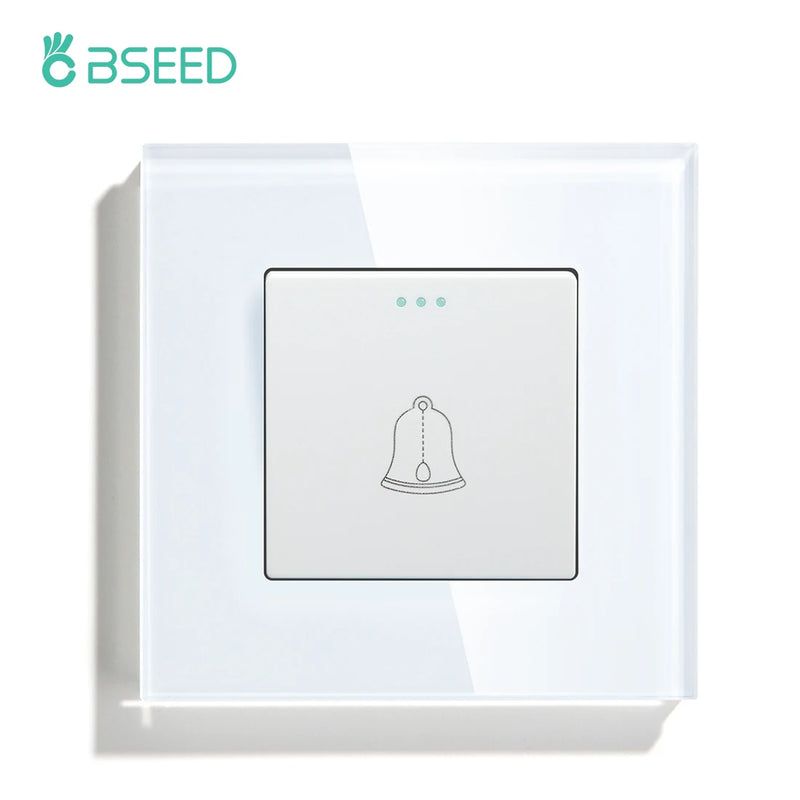 BSEED EU Standard Mechanical Button Switch Doorbell Switch Tempered Galss Frame Push Switch for House Hotel