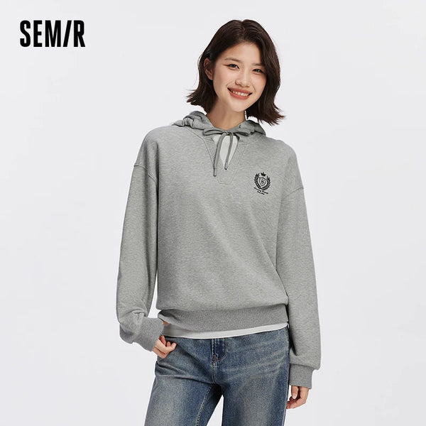 អាវយឺត Semir សម្រាប់នារី មានមួក ប៉ាក់លំនាំប៉ាក់ ទំហំធំ ធ្វើពីក្រណាត់សិប្បនិម្មិត ពីរដុំ រចនាបថសាលា រដូវស្លឹកឈើជ្រុះ ស្លៀកប្រចាំថ្ងៃ ឆ្នាំ២០២៦