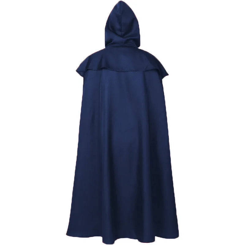 2026 Men's Black Medieval Retro Hooded Robe, Festival/performance Cosplay Costume, Red Cape Long Jacket, Blue and Green Cloak