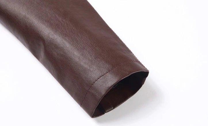 New Product Launch in 2026: Men's Black Long-sleeved PU Jacket, Artificial Leather Single-button Lapel Coat.