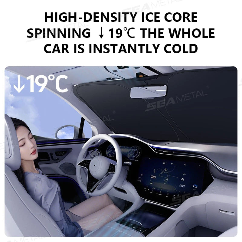 SEAMETAL Car Windshield Sunshade Cover Foldable Car Front Window Sun Shade 99.95% UV Block Protection UPF2000+ Car Curtain Cover