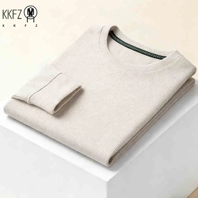 Men's Stretchy  Crew Neck Long Sleeve Knit Sweater Soft Comfortable Business Casual Tee