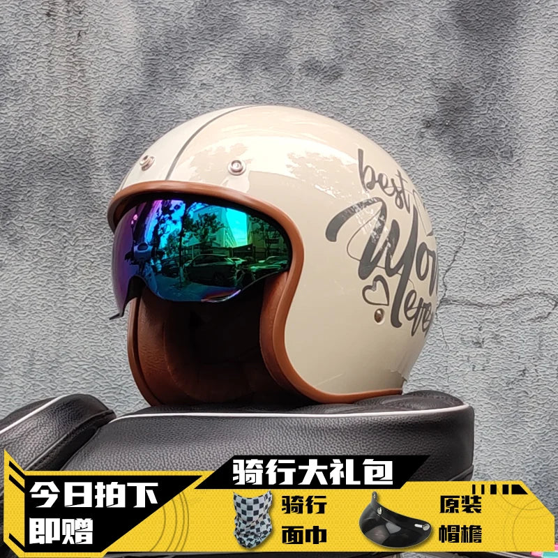 Retro Half Helmet Motorcycle Helmet Women's Motorcycle three-quarters Male American Cruising Motorcycle Half Helmet