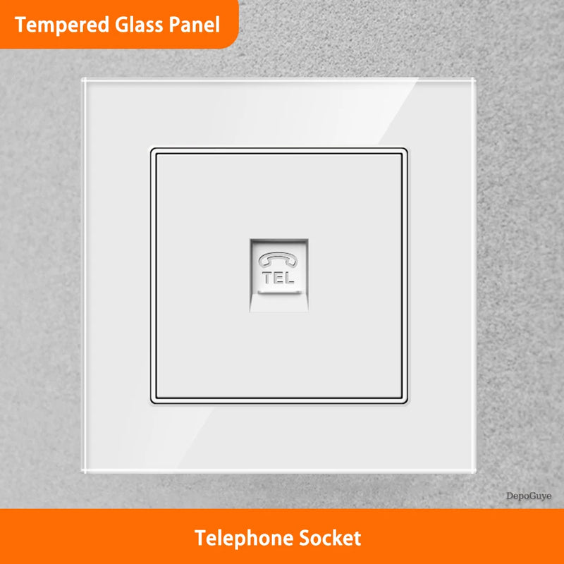 White Universal UK 13A Socket with USB Type-C 18W Fast Charging Wall Socket,Tempered Glass Button Light Switch,Dual 3pin Socket