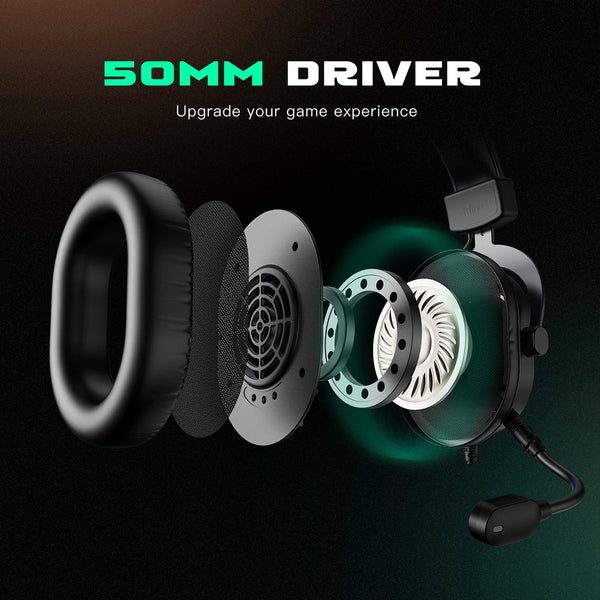 កាសស្តាប់ត្រចៀកលេងហ្គេម Fifine Dynamic RGB ជាមួយមីក្រូហ្វូន កាសស្តាប់ត្រចៀក 7.1 Surround Sound PC PS4 PS5 3 ជម្រើស EQ ហ្គេម ភាពយន្ត តន្ត្រី - H6