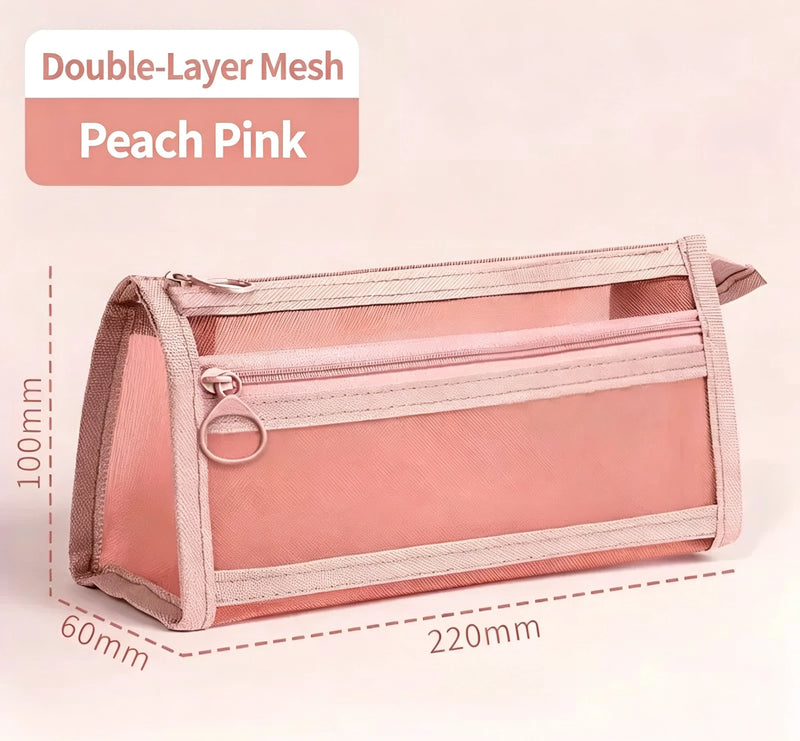 Pencil Bag Transparent Mesh Exam Specific Stationery Bag Pencil Bag Double Layered 3D Large Capacity Stationery Box