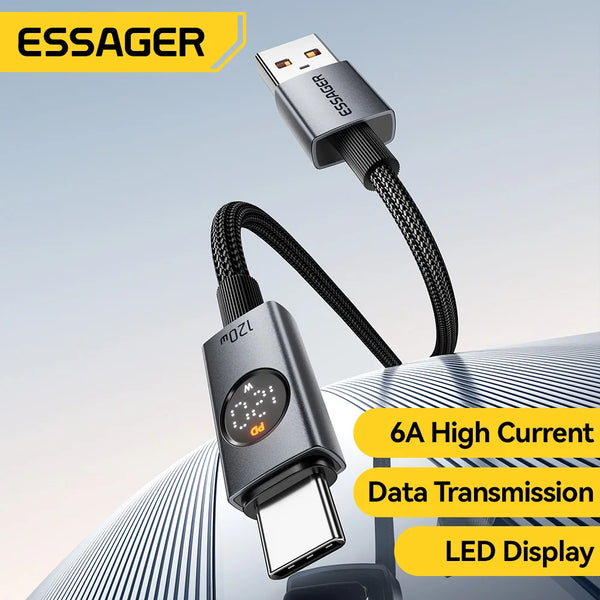 ខ្សែសាក Essager 120W USB Type C 6A សាកលឿនខ្លាំងសម្រាប់ Xiaomi 17 14 13 12 Pro Redmi K80 Note 14 POCO F7 USB A ទៅ Type C