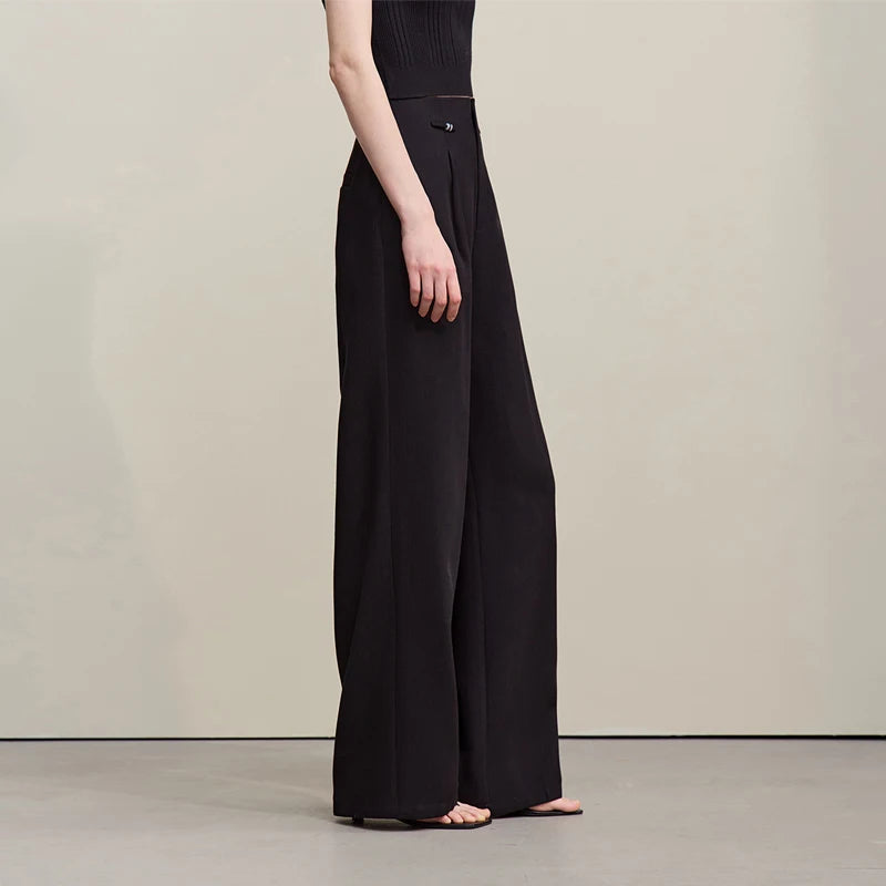 Amii Woman Wide Leg Pants 2026 Summer New Loose Casual Beaded Trousers Office Lady Solid Versatile Long Pants for Women 12622068