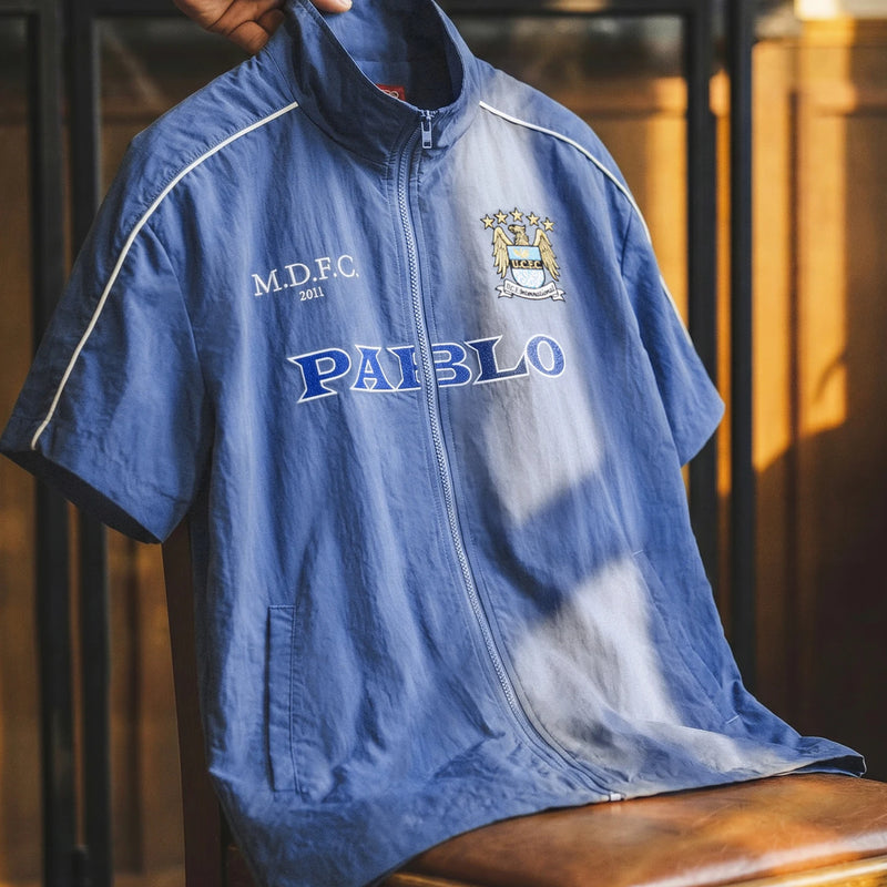 អាវយឺត Maden សម្រាប់បុរស ពណ៌ Block Cityboy អាវបាល់ទាត់អាមេរិកបែប Retro សម្រាប់ធ្វើការ ដៃខ្លីស្តើង ប៉ាក់បែបសាមញ្ញសម្រាប់រដូវក្តៅ