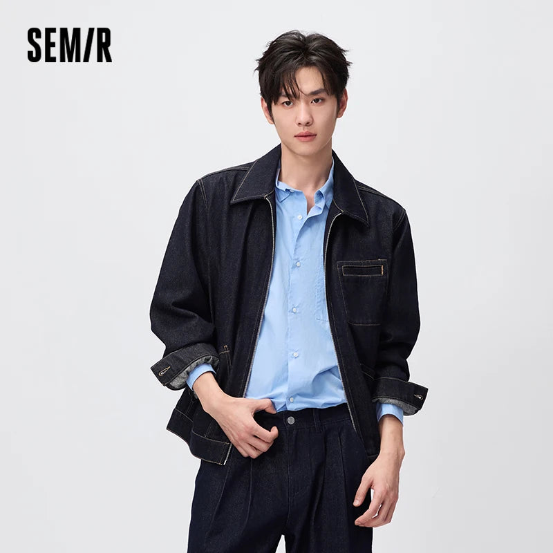 Semir Unisex Jacket Denim Retro Lapel Classic Workwear Loose Casual Style Autumn Outerwear Urban Daily Wear 2026