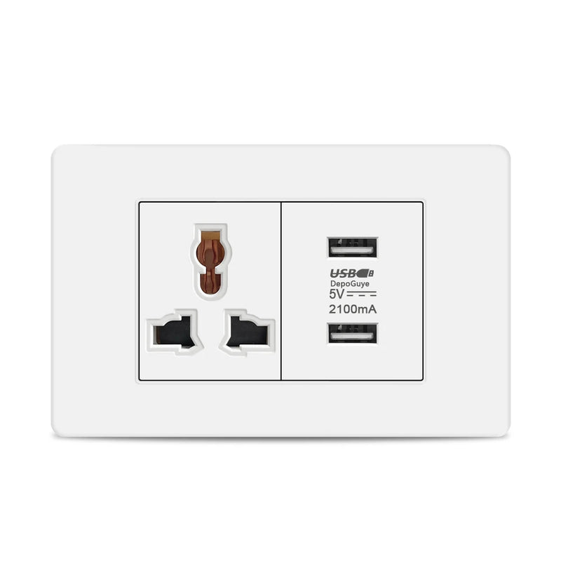 EU Korea Power Plug with 16A Usb Wall Socket,Electric 2Way Light Switch Panel,Universal USB Type-C 20W Fast Charging Outlet 220V