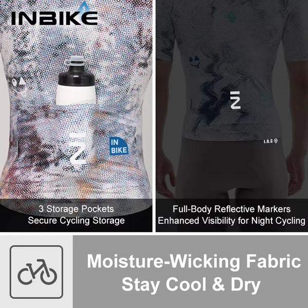 INBIKE Pro Men's Road Bike Jersey Bib Pants Set Breathable Quick Dry Summer Cycling Short Sleeve Top Clothing with Multi-Pockets