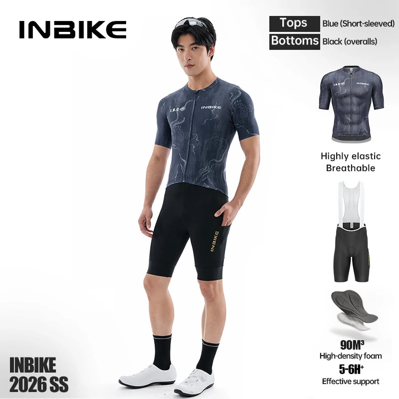 INBIKE Pro Road Cycling Jersey Bib Shorts Set Men's Short Sleeve Race Suit High-Elastic Quick-Dry Fabric Biking Clothing for Men