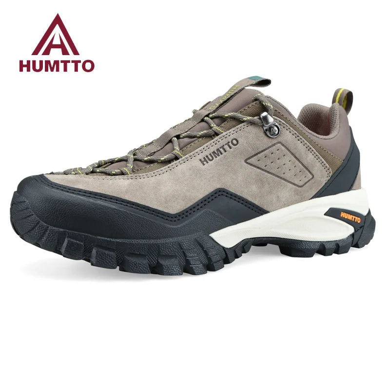 HUMTTO Mens Hiking Shoes Genuine Leather Cushioning Breathable Trekking Shoes for Men Non-slip Outdoor Designer Man Sneakers