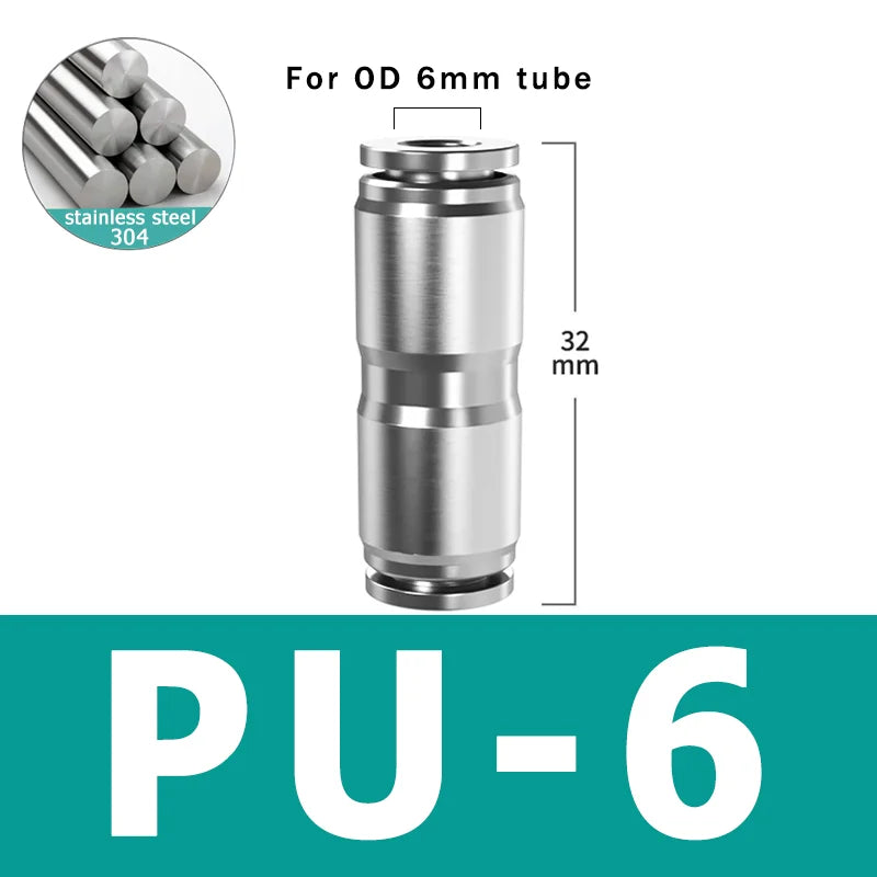 10pcs 304 ដែកអ៊ីណុក 304 ភ្ជាប់រហ័សជាមួយខ្យល់ សមសម្រាប់បំពង់សម្ពាធខ្ពស់ PU/PV/PE/PY ទំហំ 4/6/8/10/12mm ធន់នឹងការច្រេះ