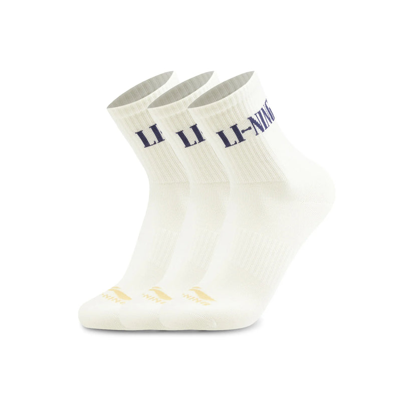 ស្រោមជើង Li-Ning Unisex 3គូ រចនាបថកីឡា LN ការពារបាក់តេរី 22-28សង់ទីម៉ែត្រ ស្រោមជើងទន់ស្រួល អក្សរបុរាណ LiNing AWTW005
