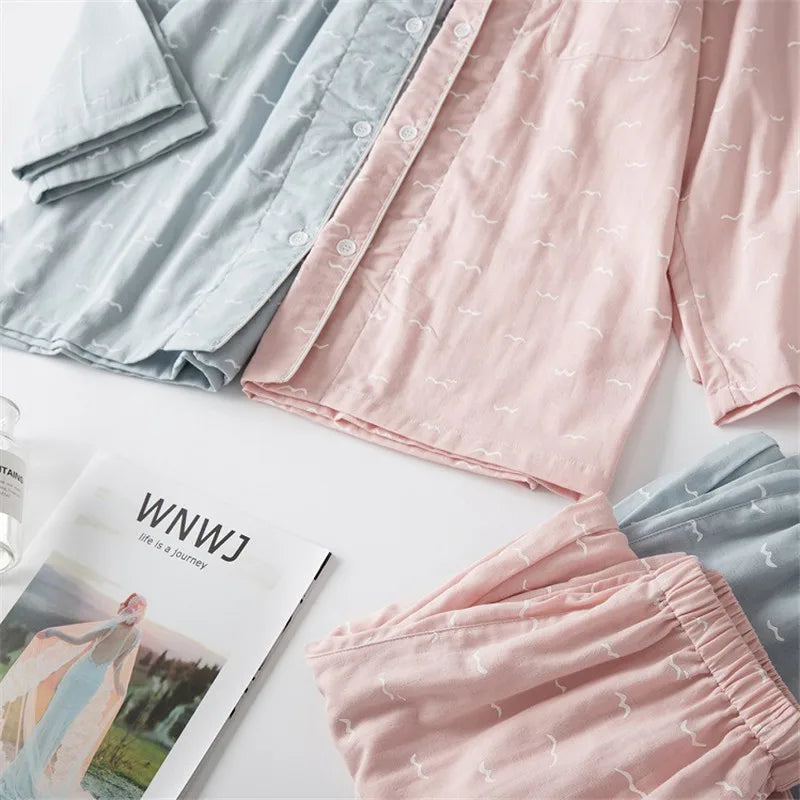 Spring Autumn Home Pajamas For Women 100% Cotton Double-Layer Gauze Long-Sleeved Trousers Pijama Suit Ladies Household Clothes