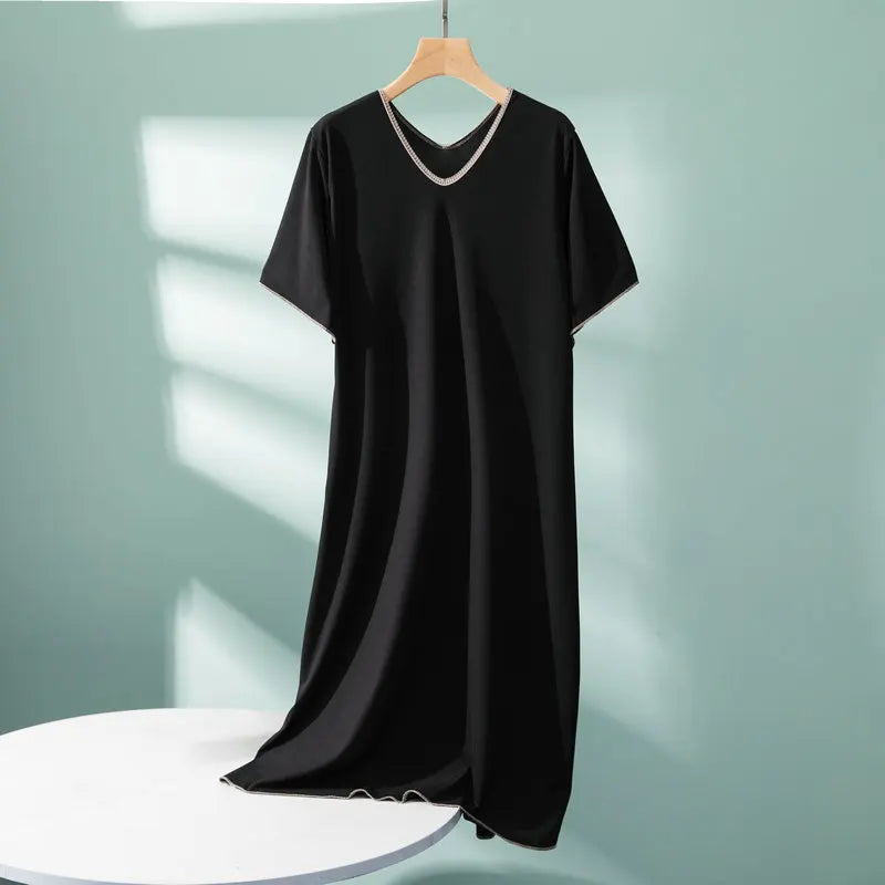 2026 New Modal Double V-Neck Nightdress Women's Large Size Housewear Short Sleeve Long Dress Casual Ladies Sleepwear Nightgowns
