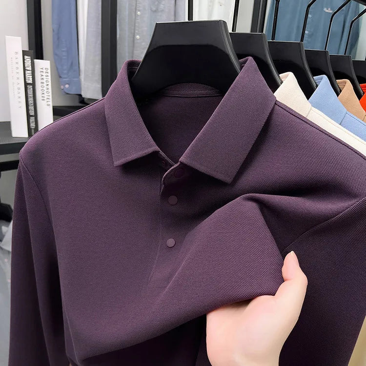 Men's Premium Long Sleeve Polo Shirt - Mercerized Pique Cotton, Seamless Collar and Cuff Design (12 Colors Available)