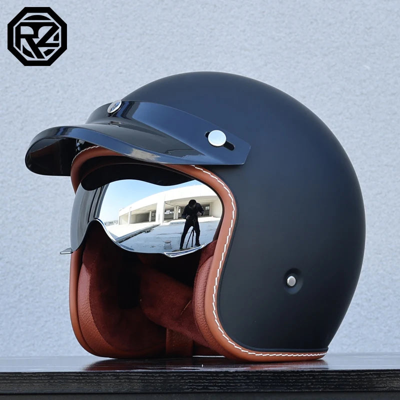 ORZ adult motorcycle helmet with built-in sun visor retro cruise 3/4 half helmet capacity motor DOT approval