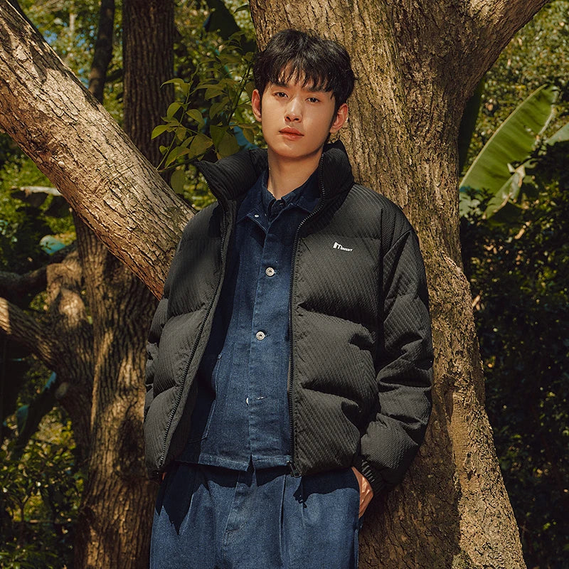 Semir Down Jacket Men Winter 80% Down Fill Loose Stand Collar Puffer Coat 2026 New Embroidered Textured Outerwear Versatile