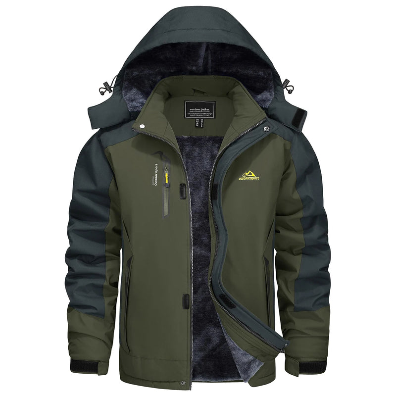 TACVASEN Men's Fleece Lined Skiing Jacket Windproof Detachable Hood Winter Thicken Warm Parkas Waterproof Outdoors Working Coat