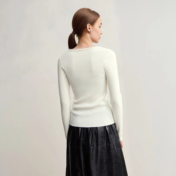 Amii Sweater For Woman 2026 Winter New Modern Retro Square Collar Sweater Slim Solid Versatile Women's Long Sleeve Top 12544142