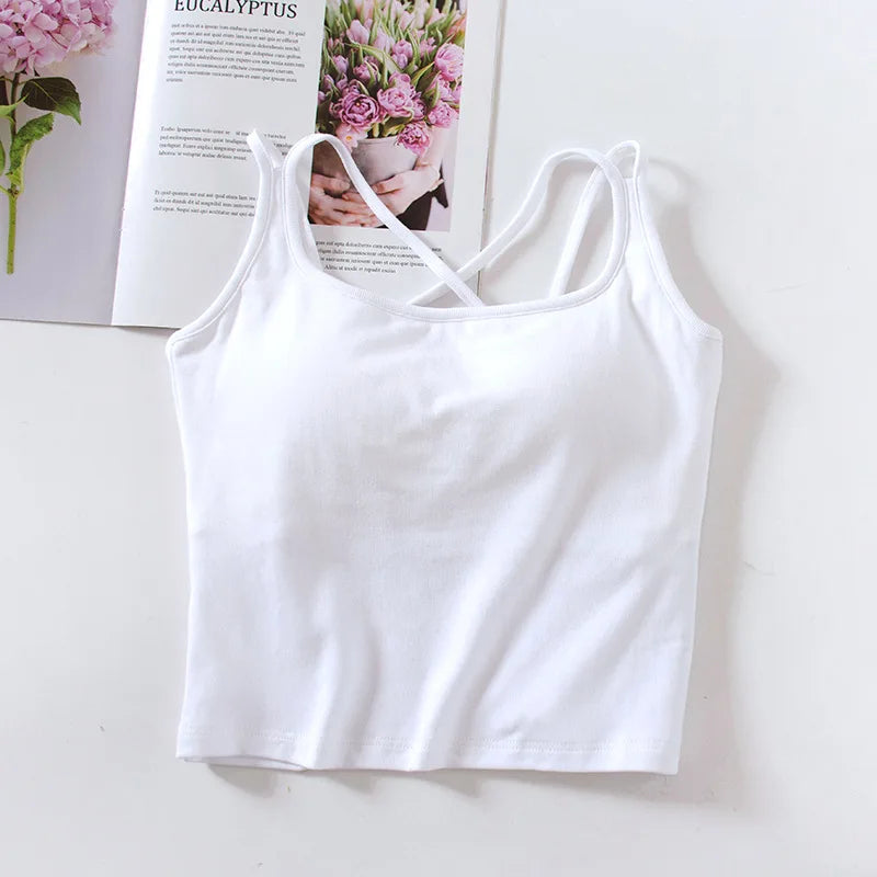 Cotton Chest Pads Vest Beautiful Back Suspenders Integrated Bra Sleepwear Top Slim Bottoming Underwear Women One Piece Pajamas
