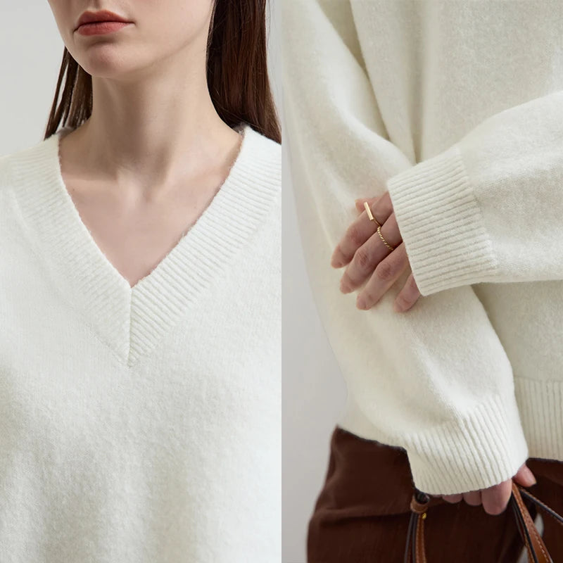 AMII Women's Sweater 2026 Autumn New Casual V-neck Knitted Women's Clothing Long Sleeve Loose Versatile Basic Top Female12553039