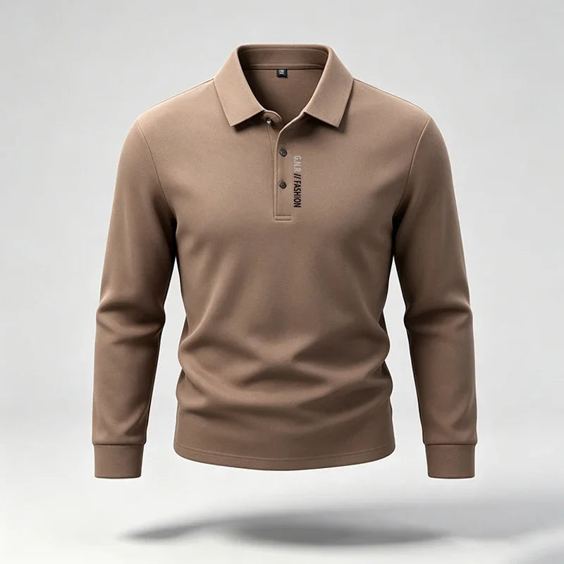 Male Trendy Lapel Collar Polo Top Long Sleeve Button Placket Letter Print For Short Trip Social Meetup And Street Fashion Wear