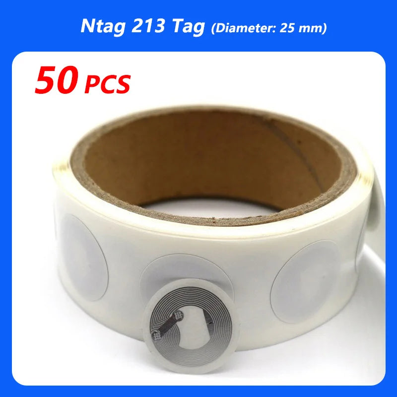 ស្ទីគ័រស្លាក NFC 100pcs/ឡូត 13.56MHz ISO14443A 213 ស្ទីគ័រស្លាកសកល Ntag213 RFID សម្រាប់ទូរស័ព្ទដែលបើក NFC ទាំងអស់