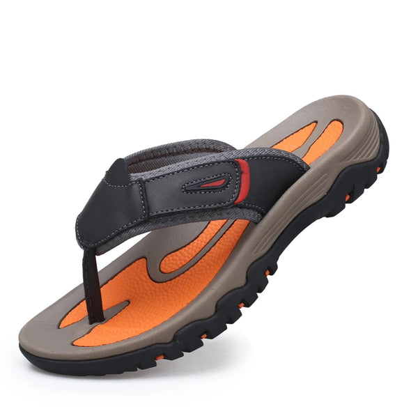Summer Hot Sale Leather Slippers Mens Flip Flops Beach Shoes Plus Big Size 46 47 Flip-Flop Sandals Outdoor Hard Outsoles