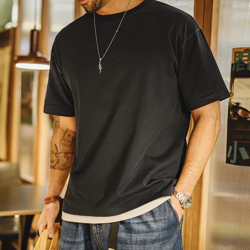 Maden Casual Cotton Crew Neck Short Sleeve T-Shirt Men's Summer Heavyweight Cool-Touch Anti-Bacterial Tee Breathable Knit Tops
