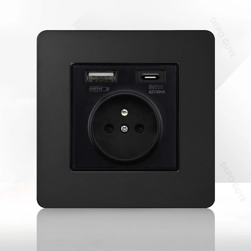 Retro Light Switch Lever Wall Power ON OFF Socket Panel,EU RU FR Black Stainless Steel Dual Usb Outlet  1-4Gang 1/2Way Switch